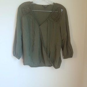 Express Olive Green Shirt with Lace Sholders